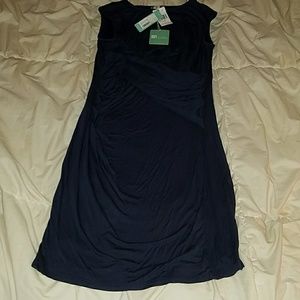 Knit mock wrap dress in navy.